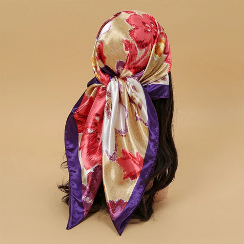 Satin Square Scarf Women Muslim Hijab Elegant 2023 Print Silk