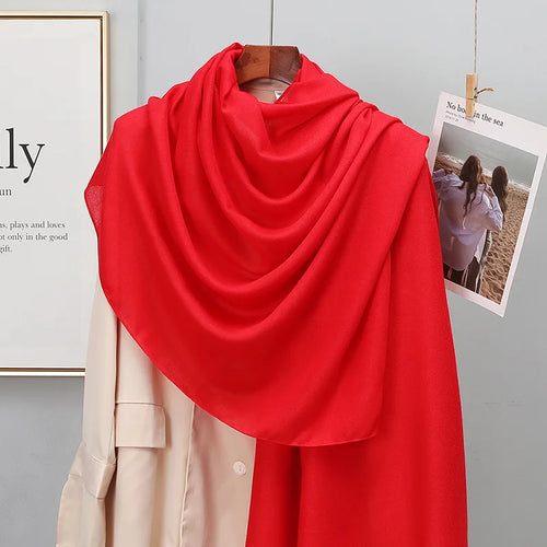 Plain Stripe Cotton Scarf for Women Winter Warm Tassel Linen Pashmina