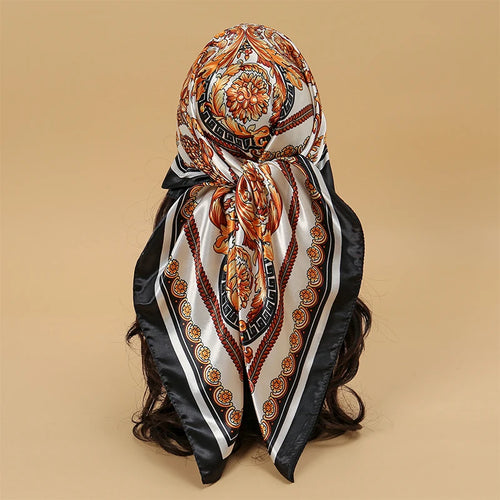 Satin Square Scarf Women Muslim Hijab Elegant 2023 Print Silk