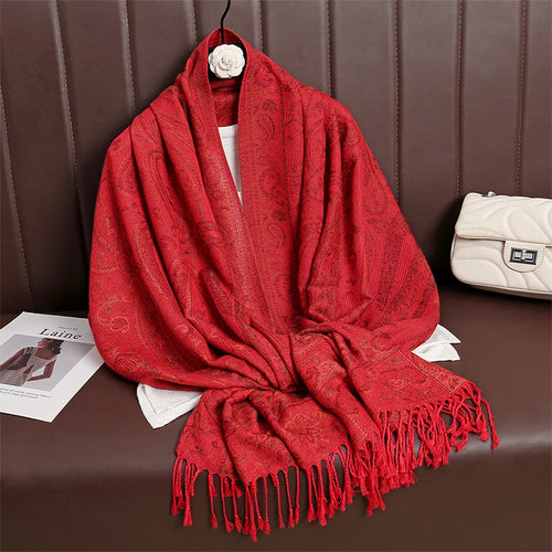 Women Paisley Scarf Cashmere Feeling Pashmina Shawls Tassel Hijab Head