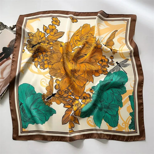 Luxury Print Silk Feeling Square Scarf Women Spring Neck Tie Shawl
