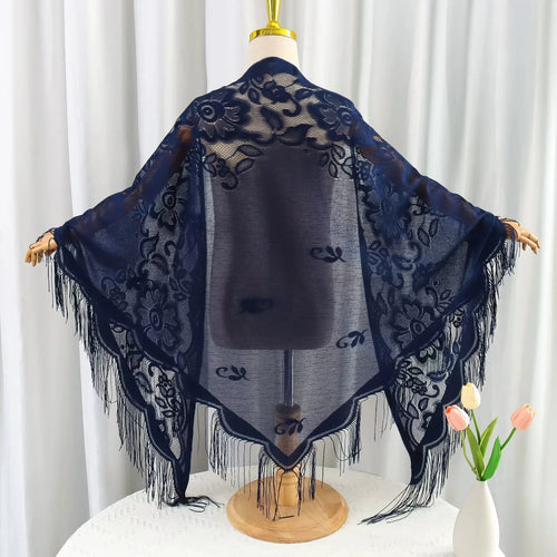 Cross-border new light and breathable monochrome lace tassel shawl