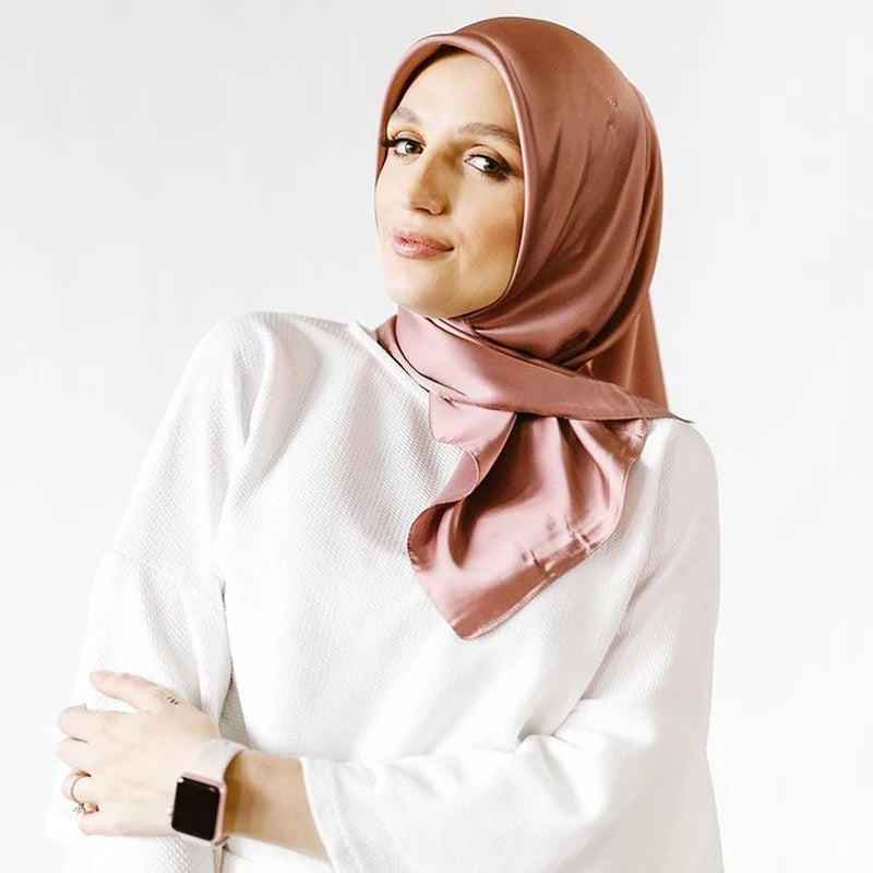 90*90cm Silk Scarves Women Square Satin Hijab Scarf Plain Handkerchief