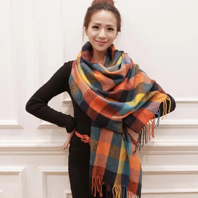 Winter Female Lattice Imitation Cashmere Scarf Autumn And Winter Thick