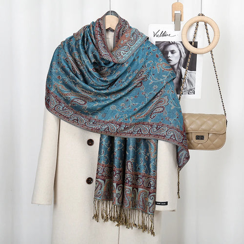 Ethnic Paisley Embroidery Viscose Hijab Retro Cashew Cotton Muslim
