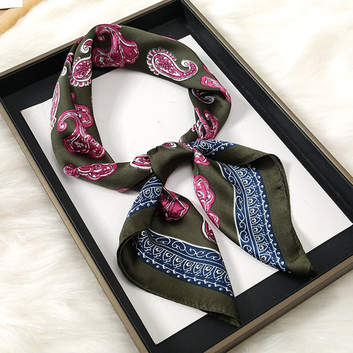 Luxury Print Satin Silk Square Scarf for Women Shawl Hijab Neckerchief