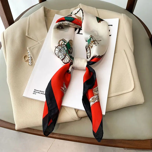 Luxury Print Silk Feeling Square Scarf Women Spring Neck Tie Shawl