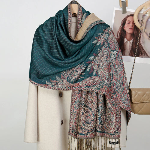 Ethnic Paisley Embroidery Viscose Hijab Retro Cashew Cotton Muslim