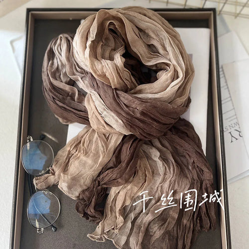 New Scarf Cotton Hemp Gradient Blue Autumn Winter Retro Versatile