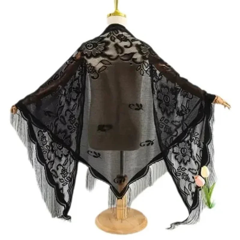 Cross-border new light and breathable monochrome lace tassel shawl