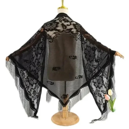 Cross-border new light and breathable monochrome lace tassel shawl