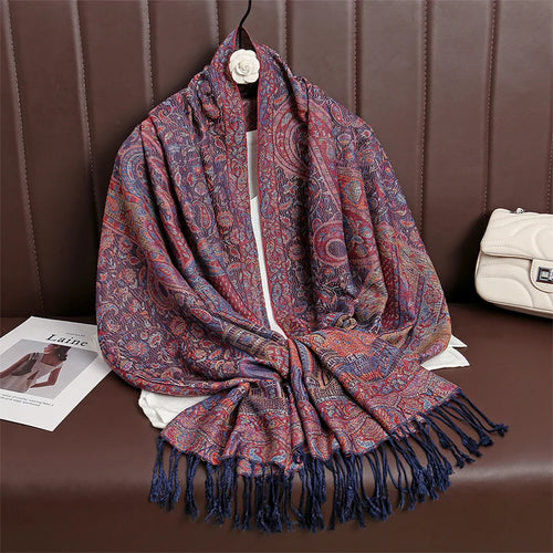 Women Paisley Scarf Cashmere Feeling Pashmina Shawls Tassel Hijab Head