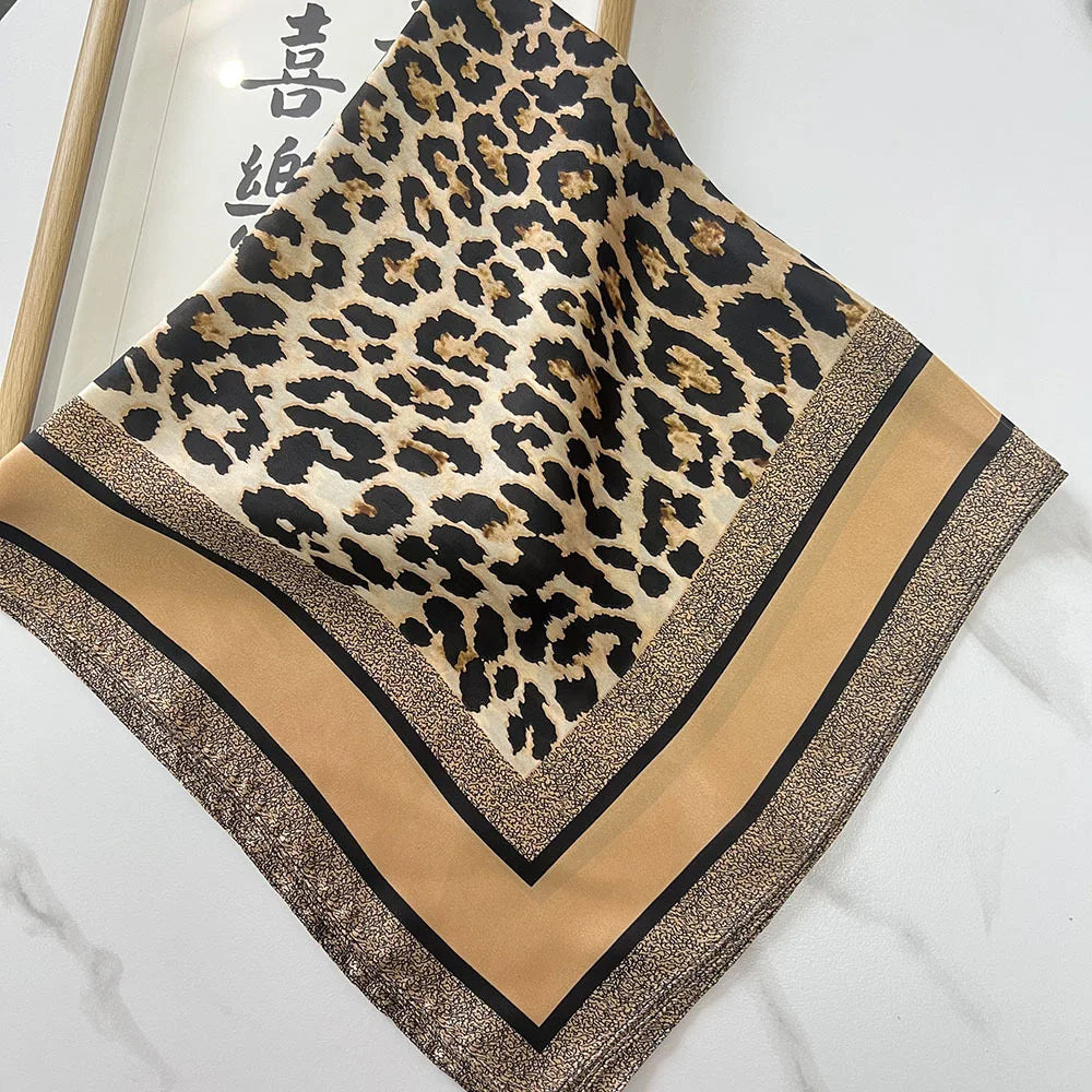 1pcs 70cm Leopard Print Silk Scarf for Women Imitation Silk Light