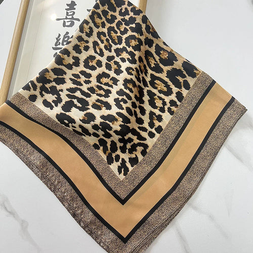 1pcs 70cm Leopard Print Silk Scarf for Women Imitation Silk Light