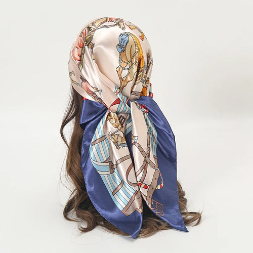 Satin Square Scarf Women Muslim Hijab Elegant 2023 Print Silk