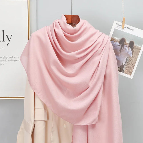 Plain Stripe Cotton Scarf for Women Winter Warm Tassel Linen Pashmina