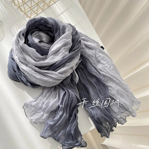 New Scarf Cotton Hemp Gradient Blue Autumn Winter Retro Versatile