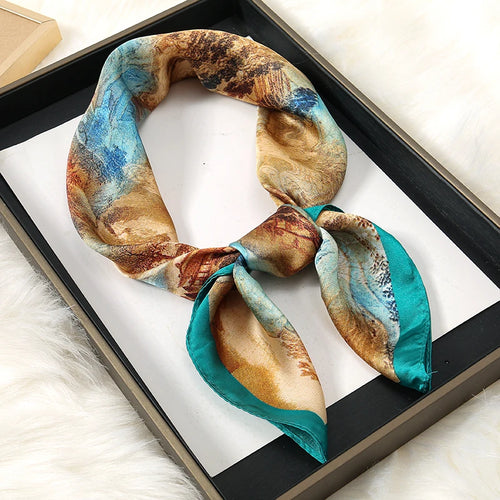 Luxury Print Satin Silk Square Scarf for Women Shawl Hijab Neckerchief
