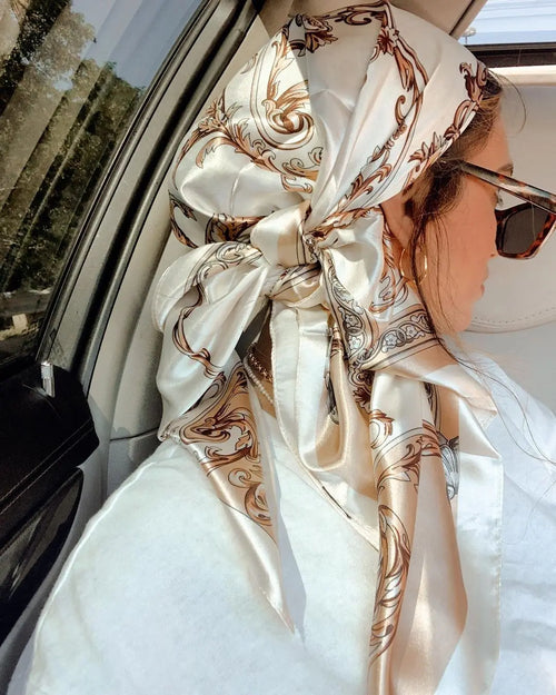 Satin Square Scarf Women Muslim Hijab Elegant 2023 Print Silk