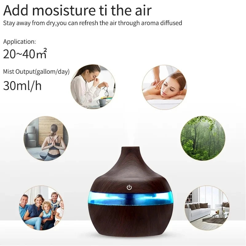 Humidifier Electric Aroma Air Diffuser Wood Ultrasonic Air Humidifier