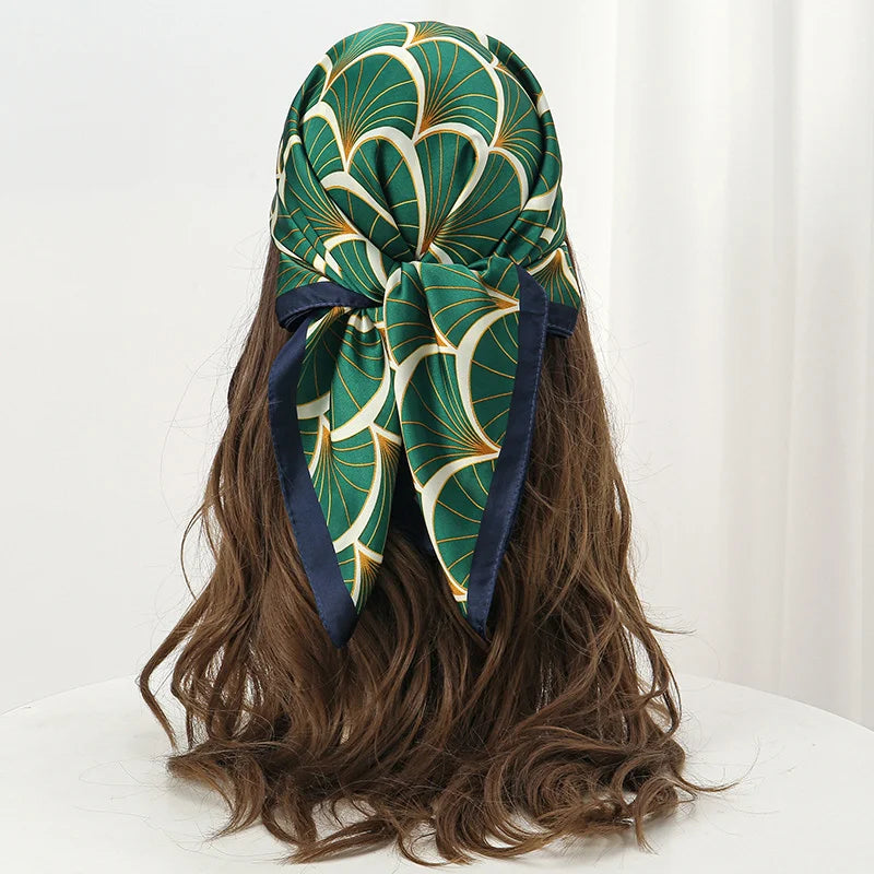 Luxury Print Satin Silk Square Scarf for Women Shawl Hijab Neckerchief