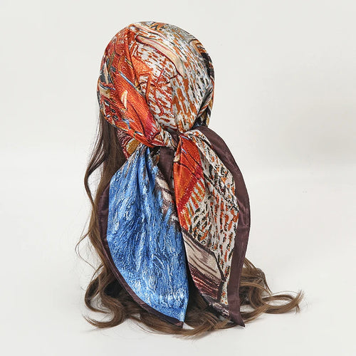 Satin Square Scarf Women Muslim Hijab Elegant 2023 Print Silk