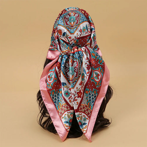 Satin Square Scarf Women Muslim Hijab Elegant 2023 Print Silk