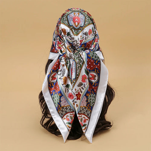 Satin Square Scarf Women Muslim Hijab Elegant 2023 Print Silk