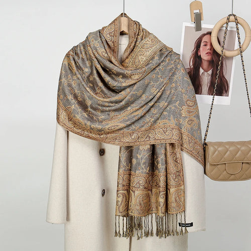 Ethnic Paisley Embroidery Viscose Hijab Retro Cashew Cotton Muslim
