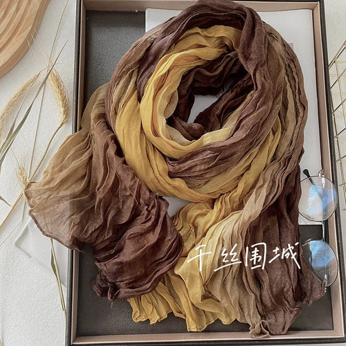 New Scarf Cotton Hemp Gradient Blue Autumn Winter Retro Versatile