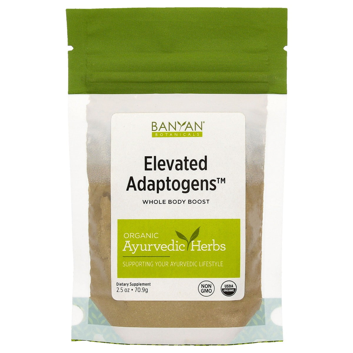 Elevated Adaptogens – Organic Superfood Powder with Moringa, Ashwagandha & Tulsi – Caffeine-Free Superfood Blend for Herbal Stress Relief* – 2.5Oz – Non GMO Sustainably Sourced Vegan