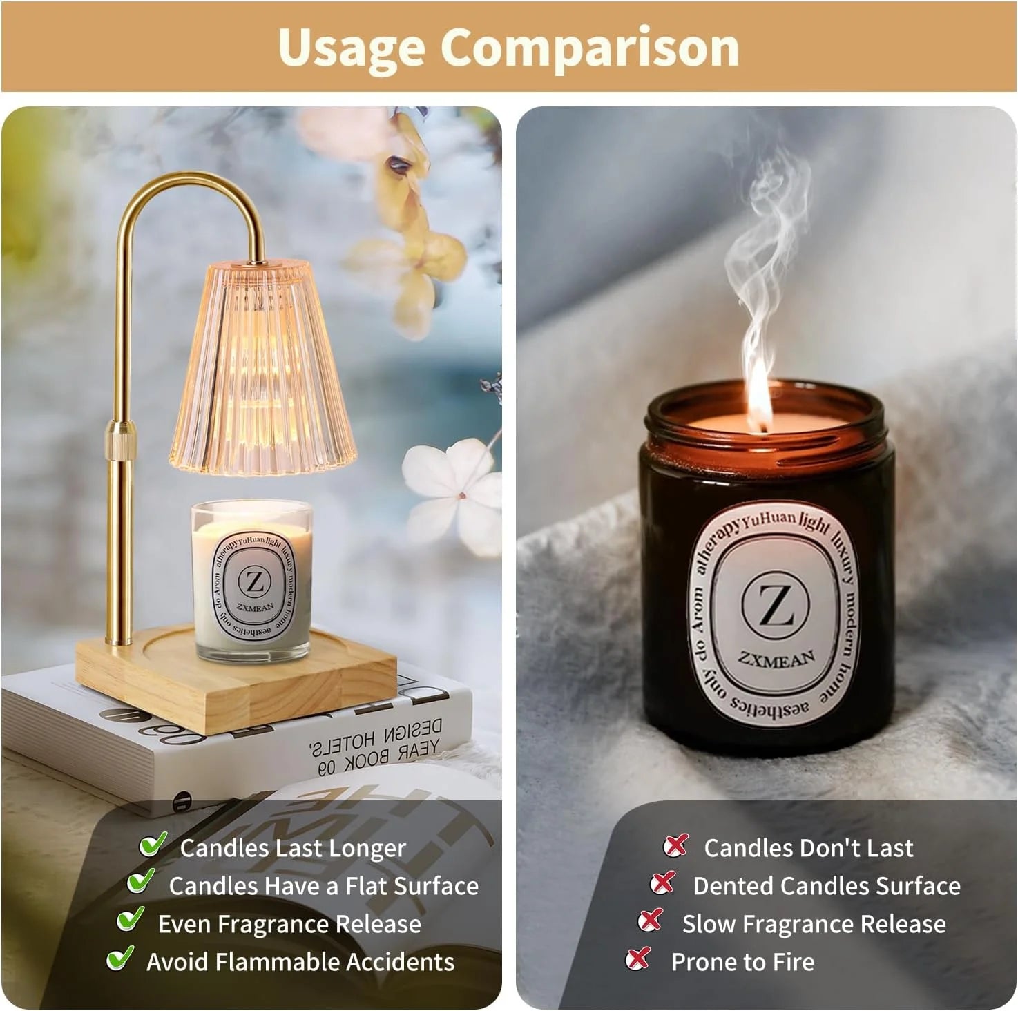 Candle Warmer Lamp with Dimmer, Electric Candle Warmer for Jar Candles, Bedroom Home Decor, 2H/4H/8H Timer Adjustable Height with 2 Bulbs, Amber