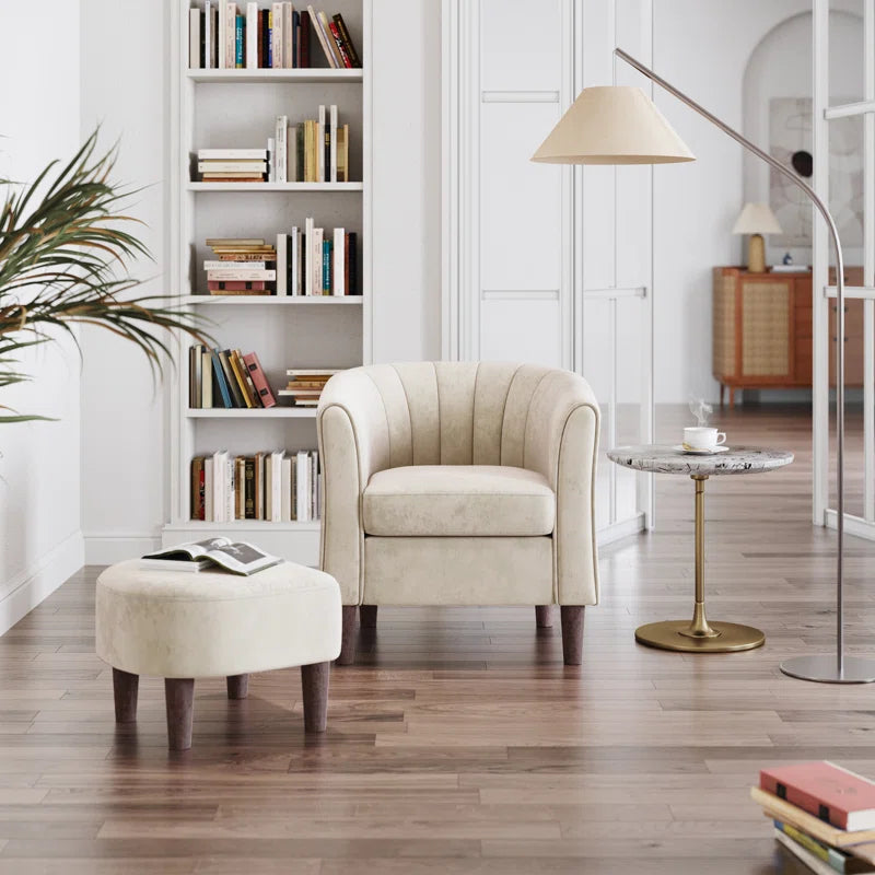 Torrence Upholstered Barrel Chair with Ottoman