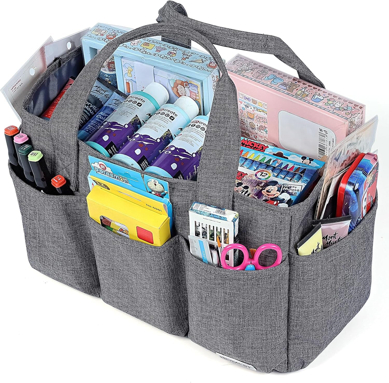 Versatile Gray Craft Organizer Tote Bag with Multiple Pockets for Scrapbooking and Craft Supplies