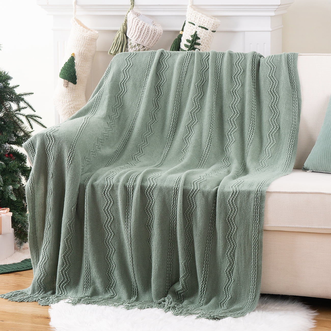 Sage Green Throw Blanket for Couch,Green Boho Blanket,Sofa Throws for Living Room,50"X60"