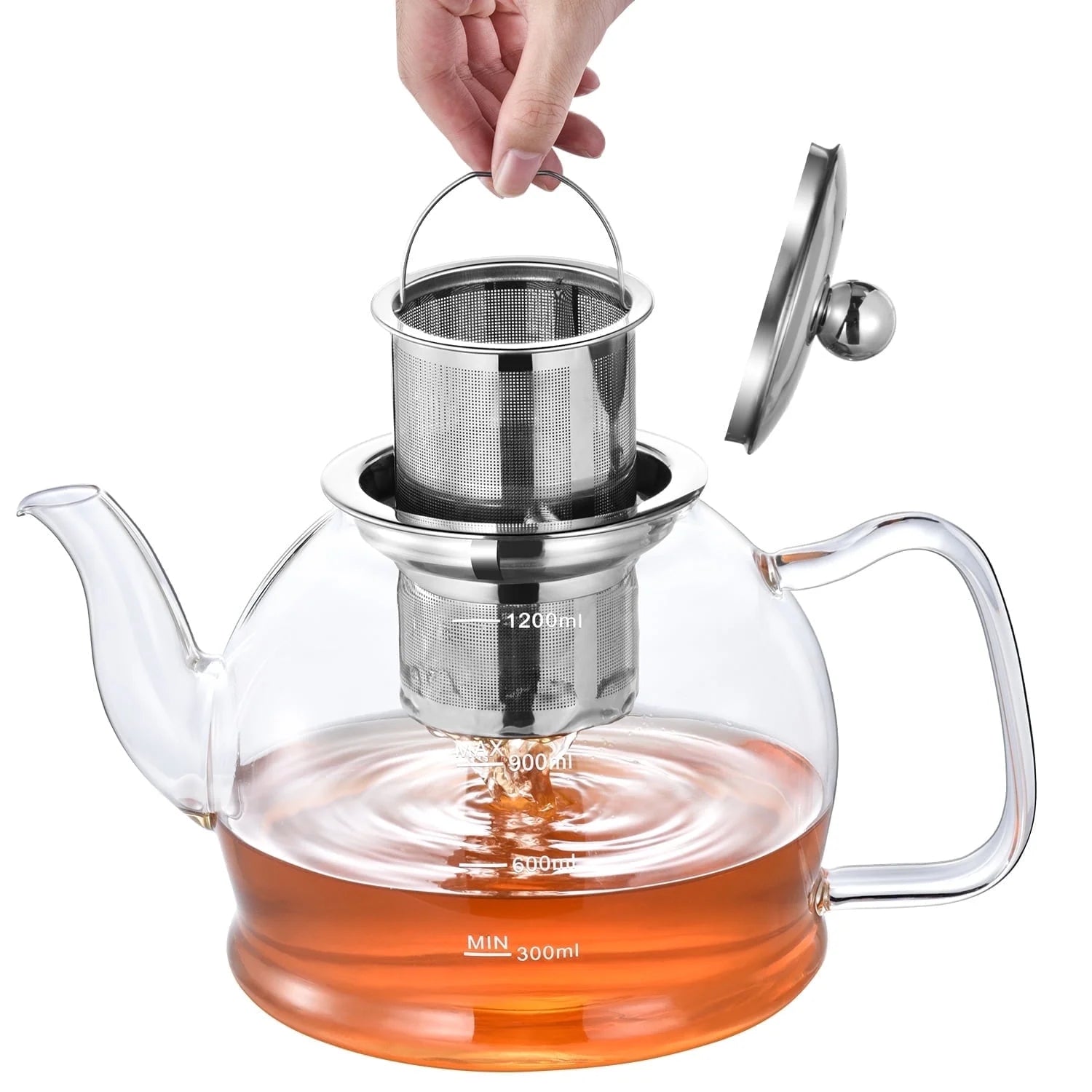 1200Ml Glass Teapot, 40Oz Stovetop Safe Tea Kettle, with Removable Stainless Steel Infuser, for Loose Leaf and Fruit Tea
