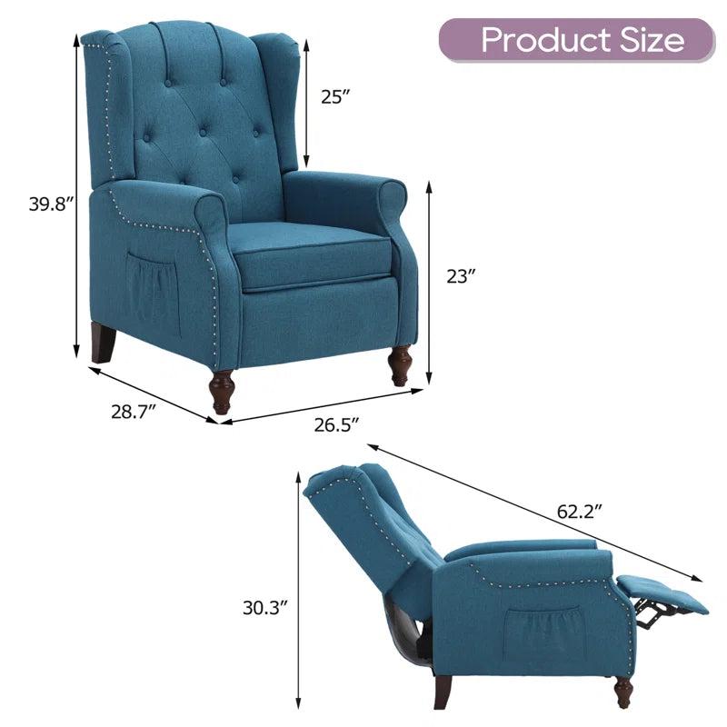 Zelma Upholstered Push Back Recliner W/ Vibratory Massage & Heating Function