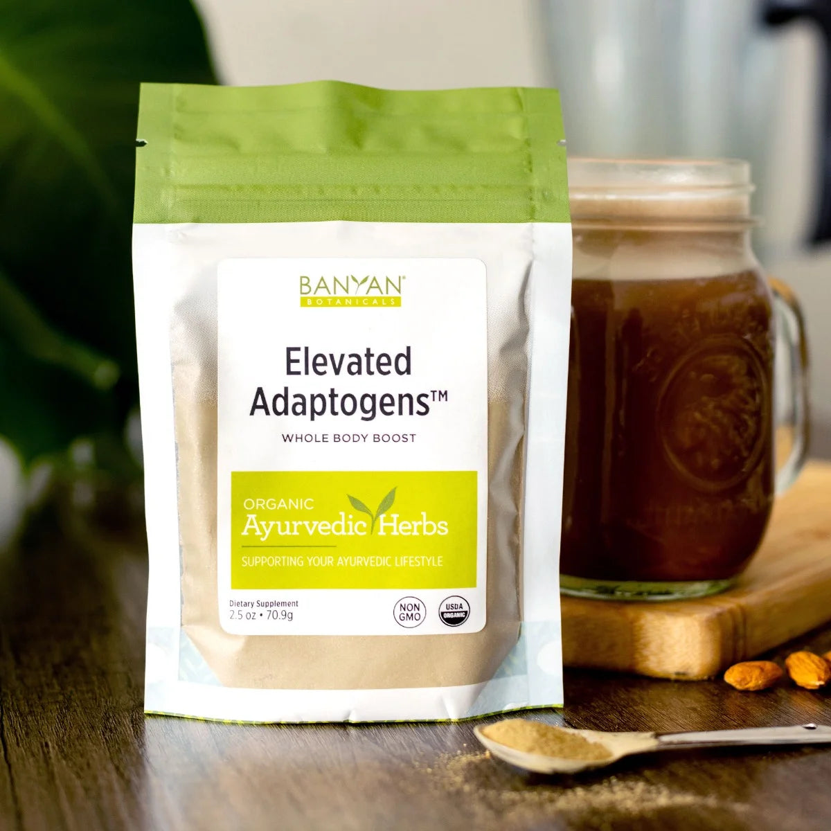 Elevated Adaptogens – Organic Superfood Powder with Moringa, Ashwagandha & Tulsi – Caffeine-Free Superfood Blend for Herbal Stress Relief* – 2.5Oz – Non GMO Sustainably Sourced Vegan