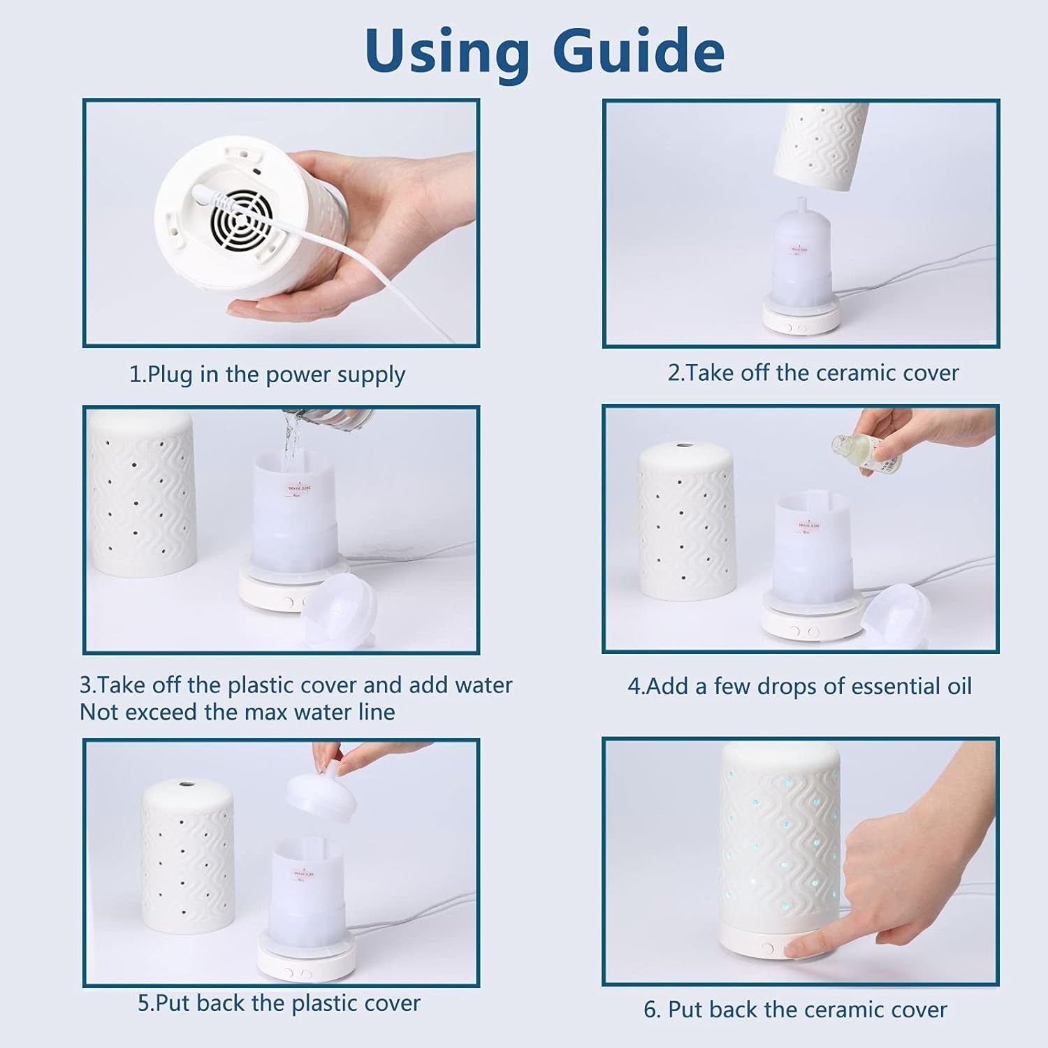 Ceramic Essential Oil Diffuser with 7-Color LED Lighting and Auto Shut-Off Safety Feature - White