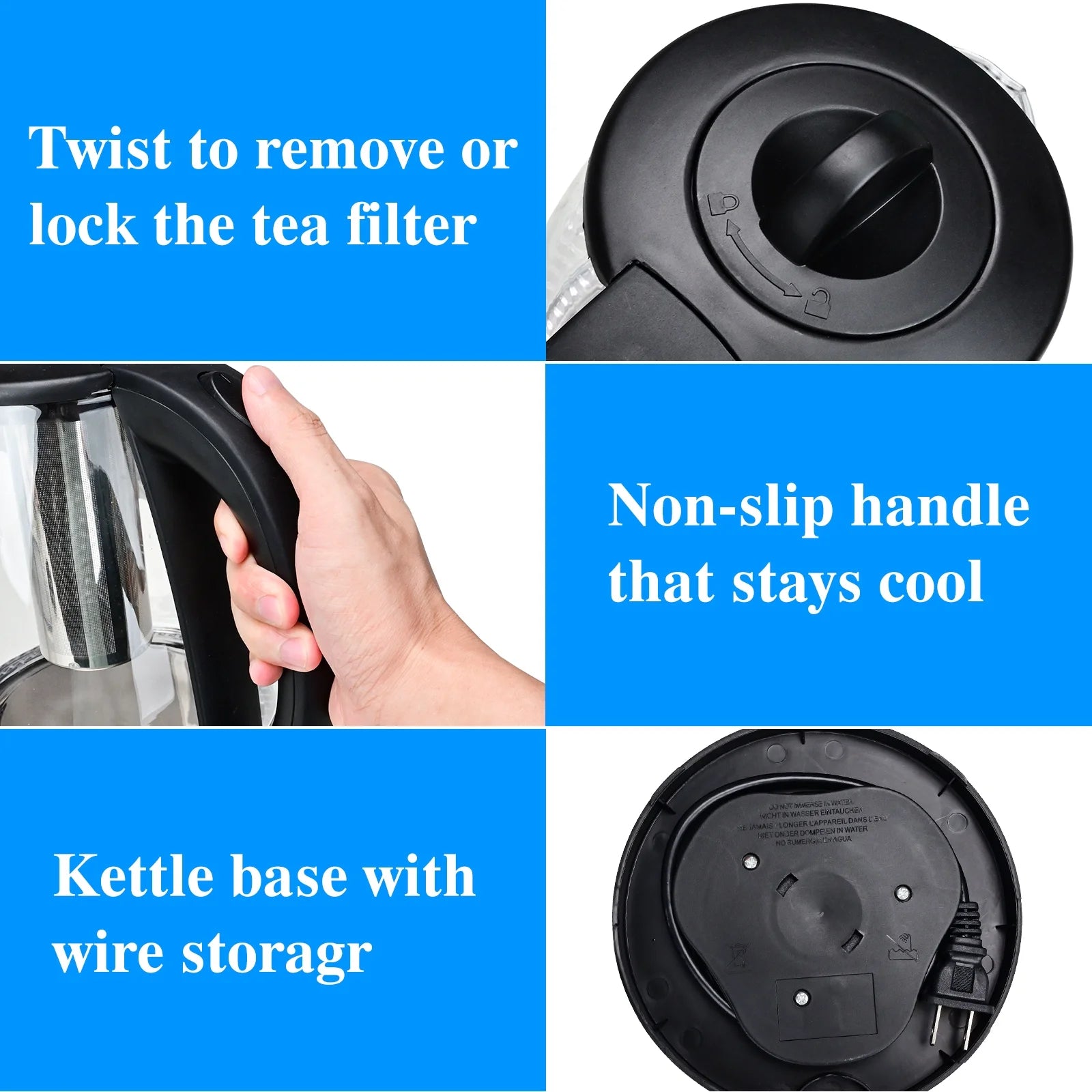 Electric Kettle with Stainless Steel Removable Infuser: 2L Borosilicate Glass Electric Tea Kettle , 1500W Boiling Water Pot, Auto Shut Off, Boil-Dry Protection