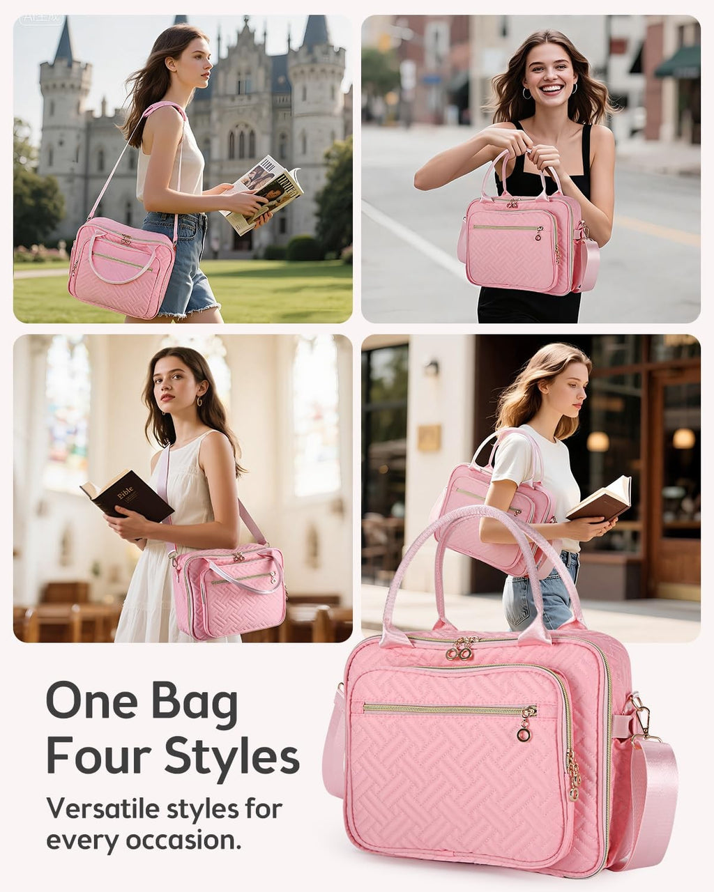 Large Women's Bible Cover with Shoulder Strap - Pink Bible Case