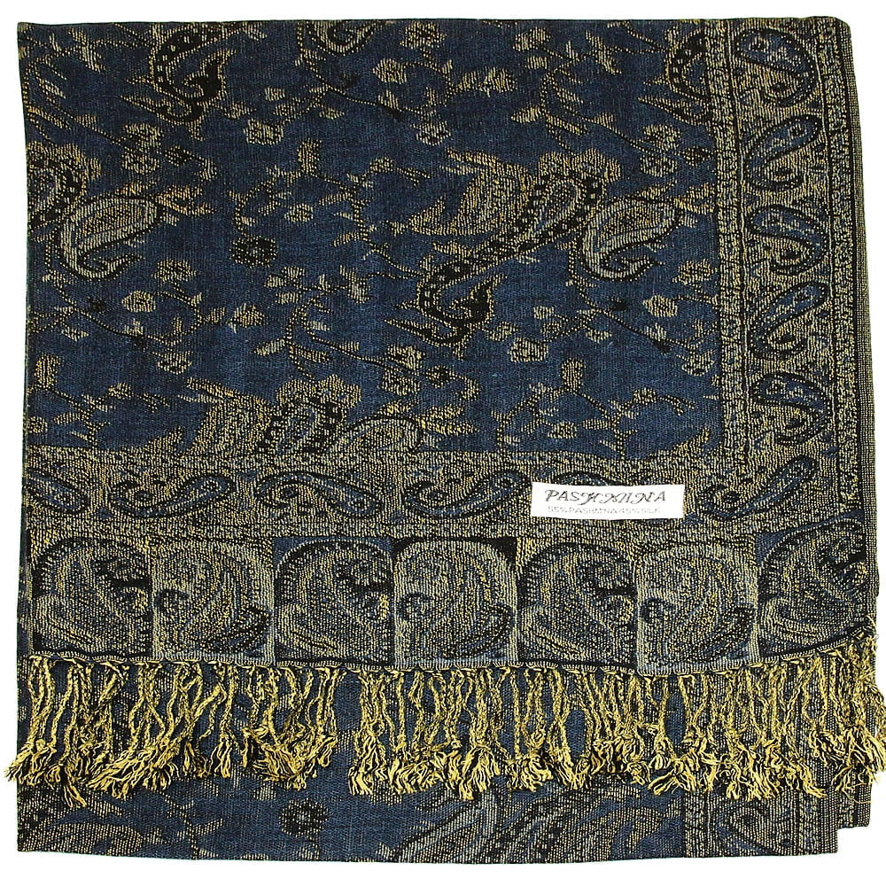 Women'S Reversible Paisley Woven Pashmina Shawl Wrap Scarf 80" X 27" Navy