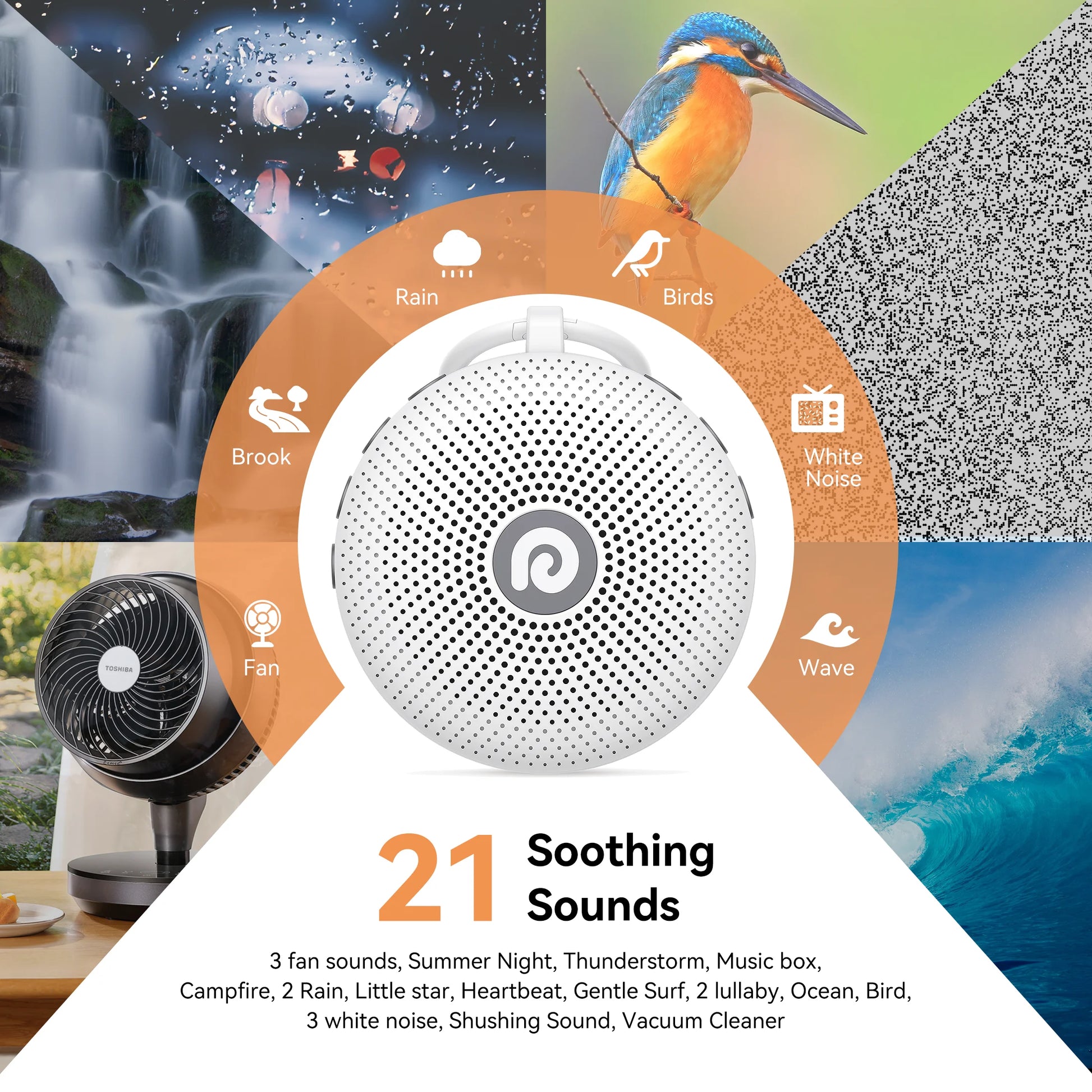 White Noise Sound Machine Portable for Baby Adult Sleep 21 Soothing Sound Therapy for Home Travel