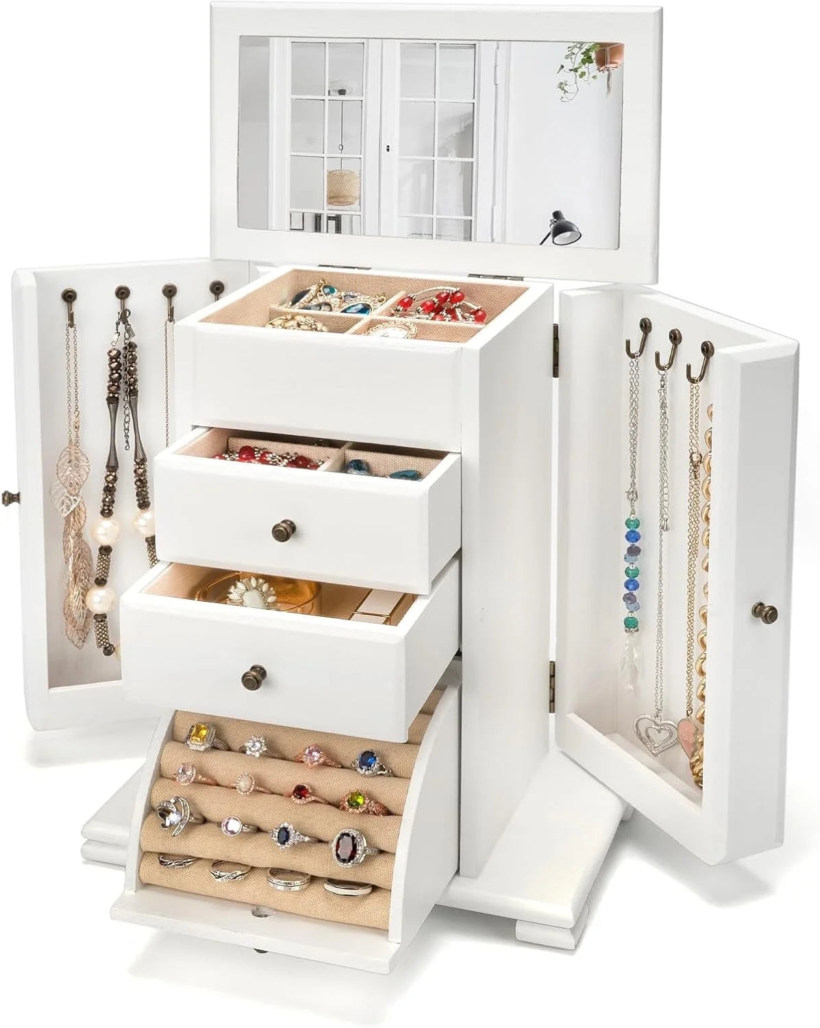 Jewelry Box, Wooden Jewelry Boxes for Women, Jewelry Organizer Box Display for Rings Earrings Necklaces Bracelets,Weathered White