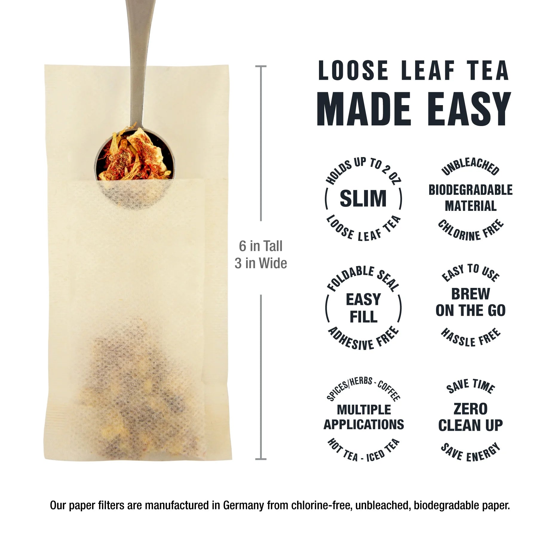- Loose Leaf Tea Filters, Disposable Tea Infuser, 100% Natural Unbleached Paper, Steeps Hot Tea, Iced Tea & Coffee, Easy Fill Single Serve Filter for One Cup - 100 Count Empty Tea Bags