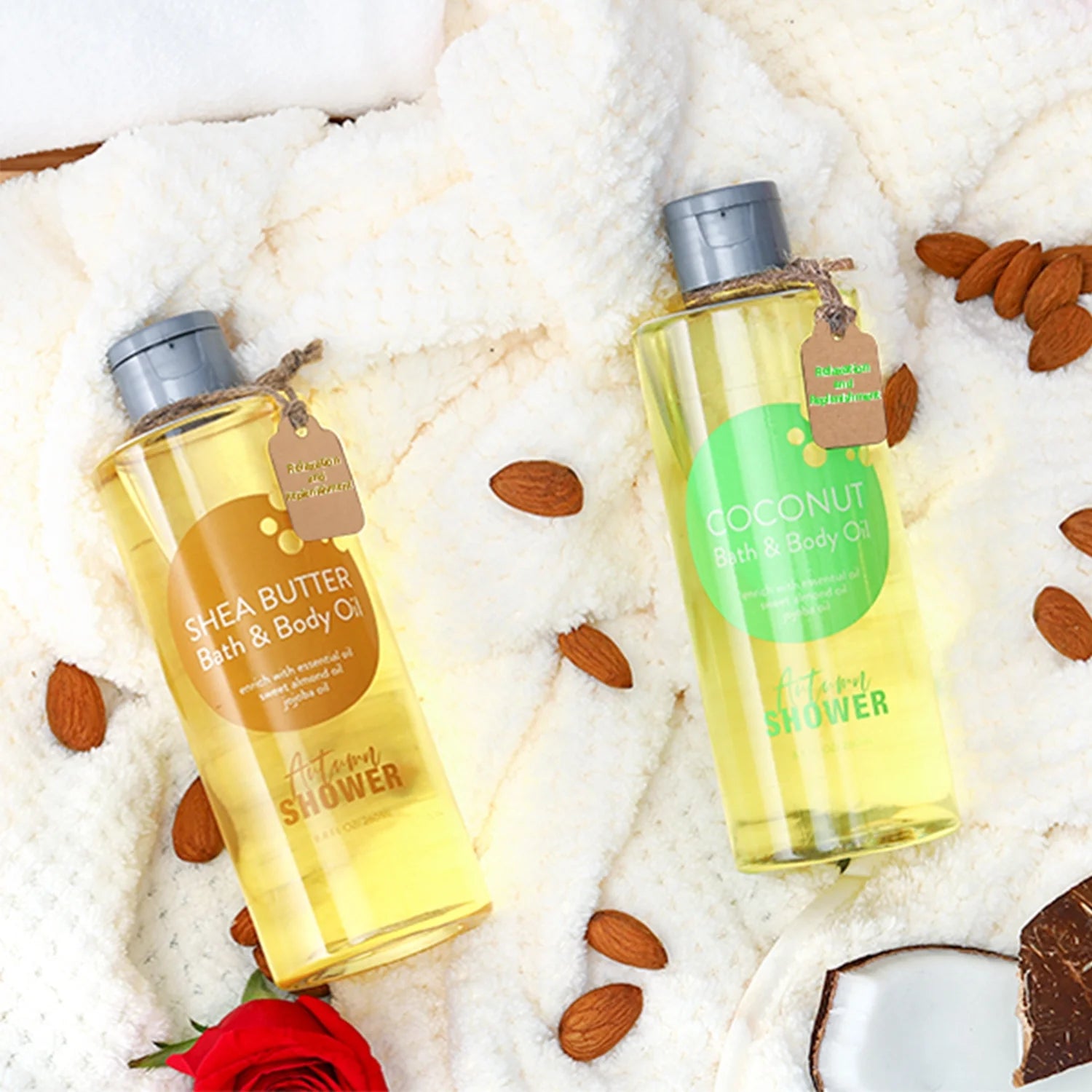 Bath and Body Oil with Sweet Almond Jojoba, Shea Butter, Rose Water, Coconut Bath Oils Gift for Women, Multiuse Oil for Hair Dry Skin 26.4 Fl Oz (Pack of 3)