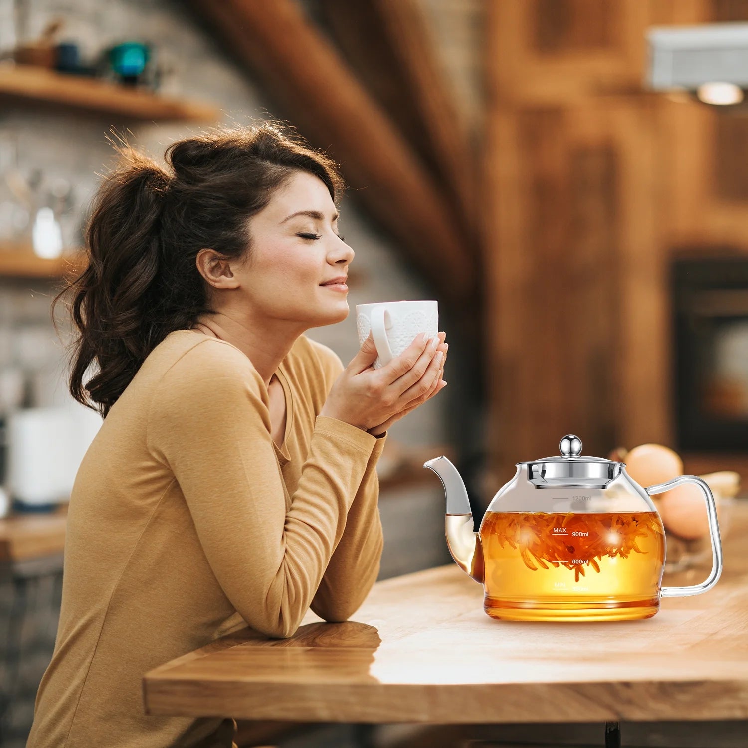 1200Ml Glass Teapot, 40Oz Stovetop Safe Tea Kettle, with Removable Stainless Steel Infuser, for Loose Leaf and Fruit Tea