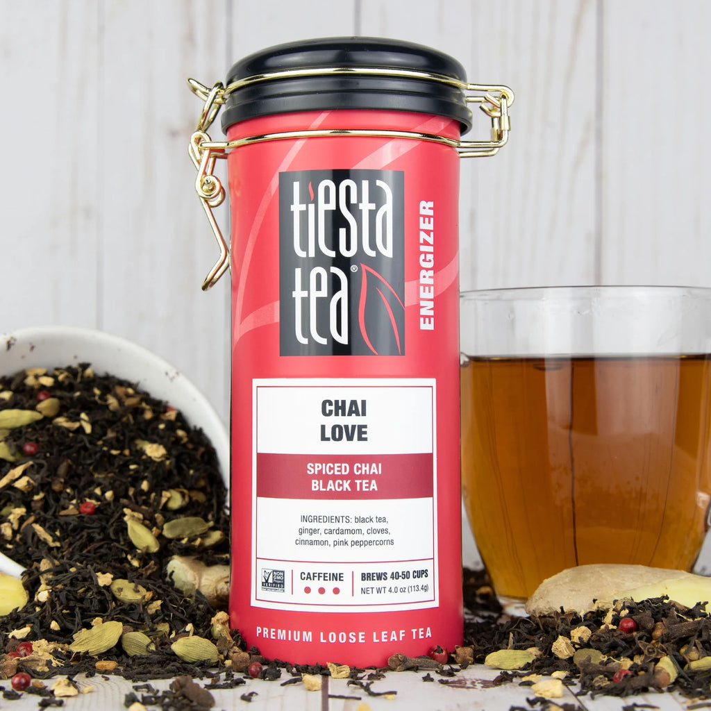 - Chai Love, Energizer Loose Leaf Black Tea, High Caffeine, Gmo-Free, Make Hot or Iced & up to 50 Cups - 4 Oz Refillable Tin Can
