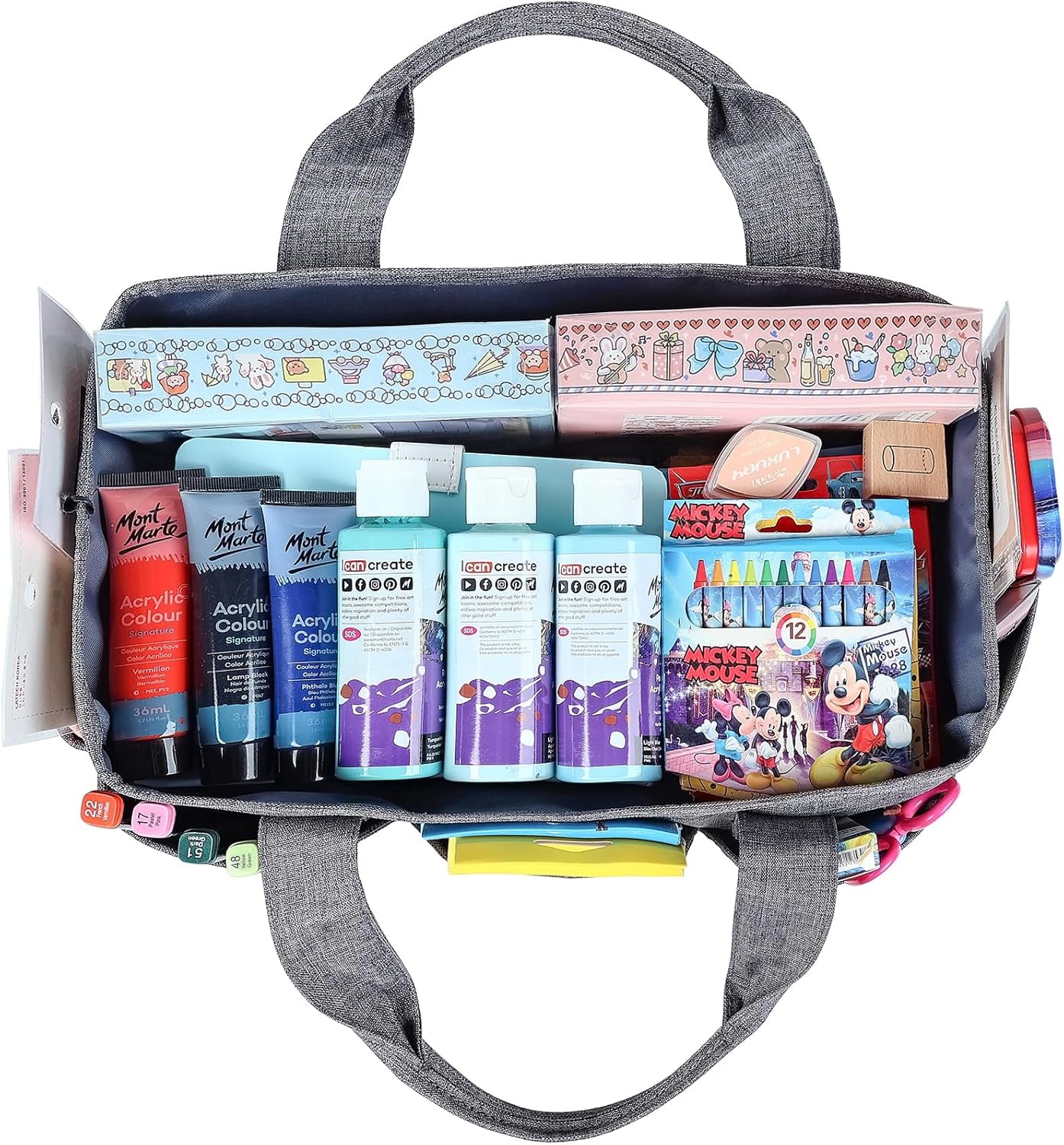 Versatile Gray Craft Organizer Tote Bag with Multiple Pockets for Scrapbooking and Craft Supplies