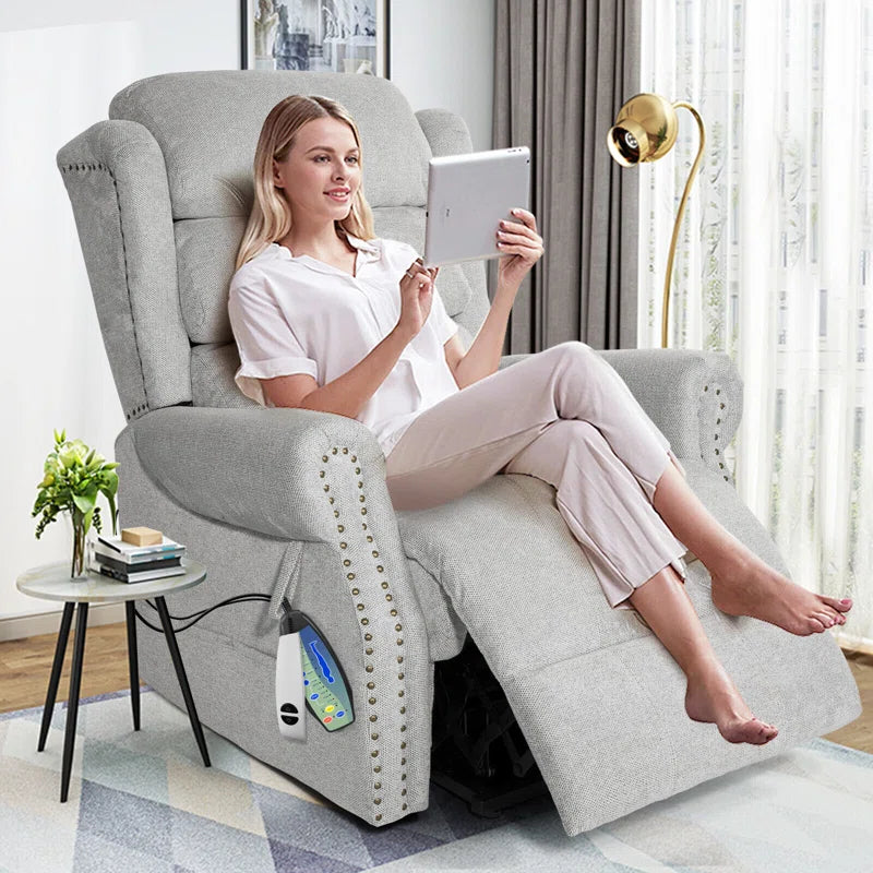 28" Width Seat Rivet Electric Power Lift Massage Recliner Chair Sofa with Lumbar Heated, 8 Point Massage Lift Reclining Chair for Elderly